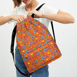 Trippy Pizza Pattern Print Drawstring Backpack