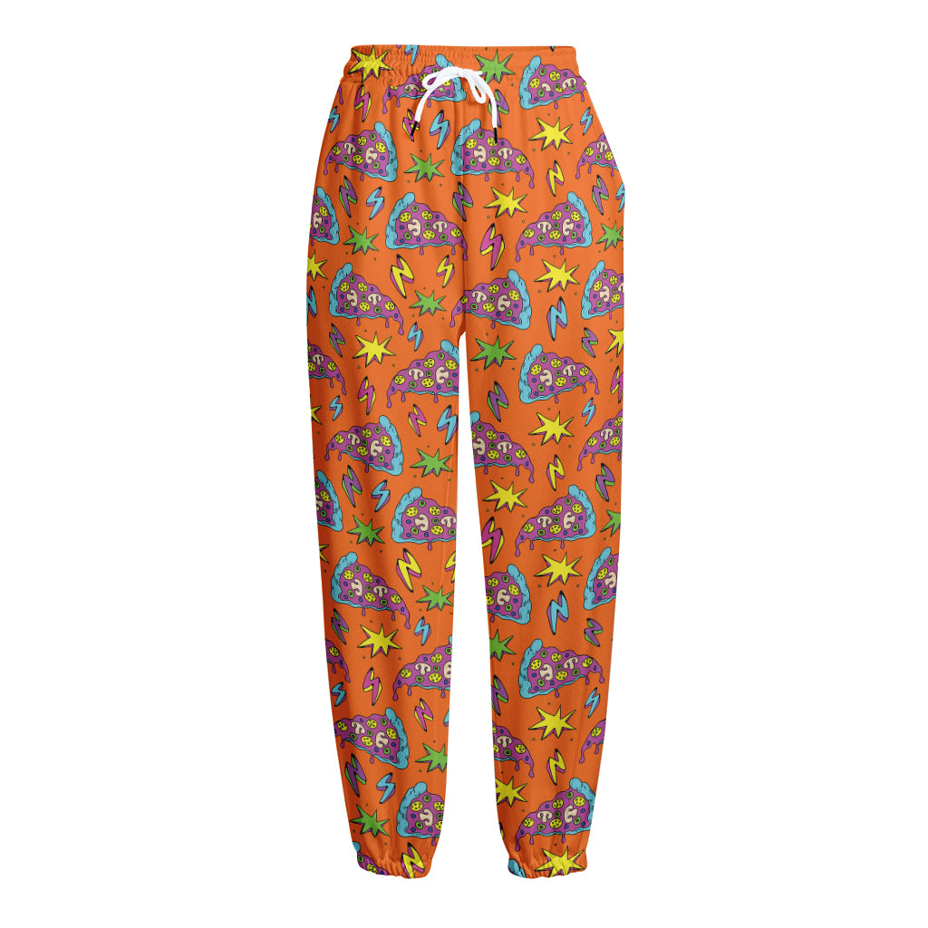 Trippy Pizza Pattern Print Fleece Lined Knit Pants