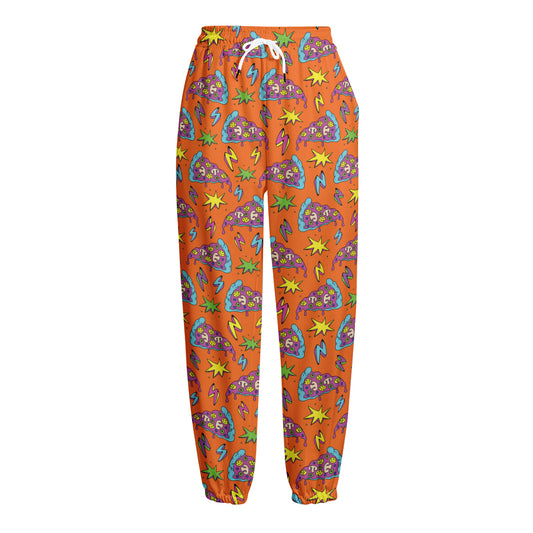 Trippy Pizza Pattern Print Fleece Lined Knit Pants