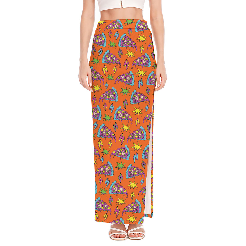 Trippy Pizza Pattern Print High Slit Maxi Skirt