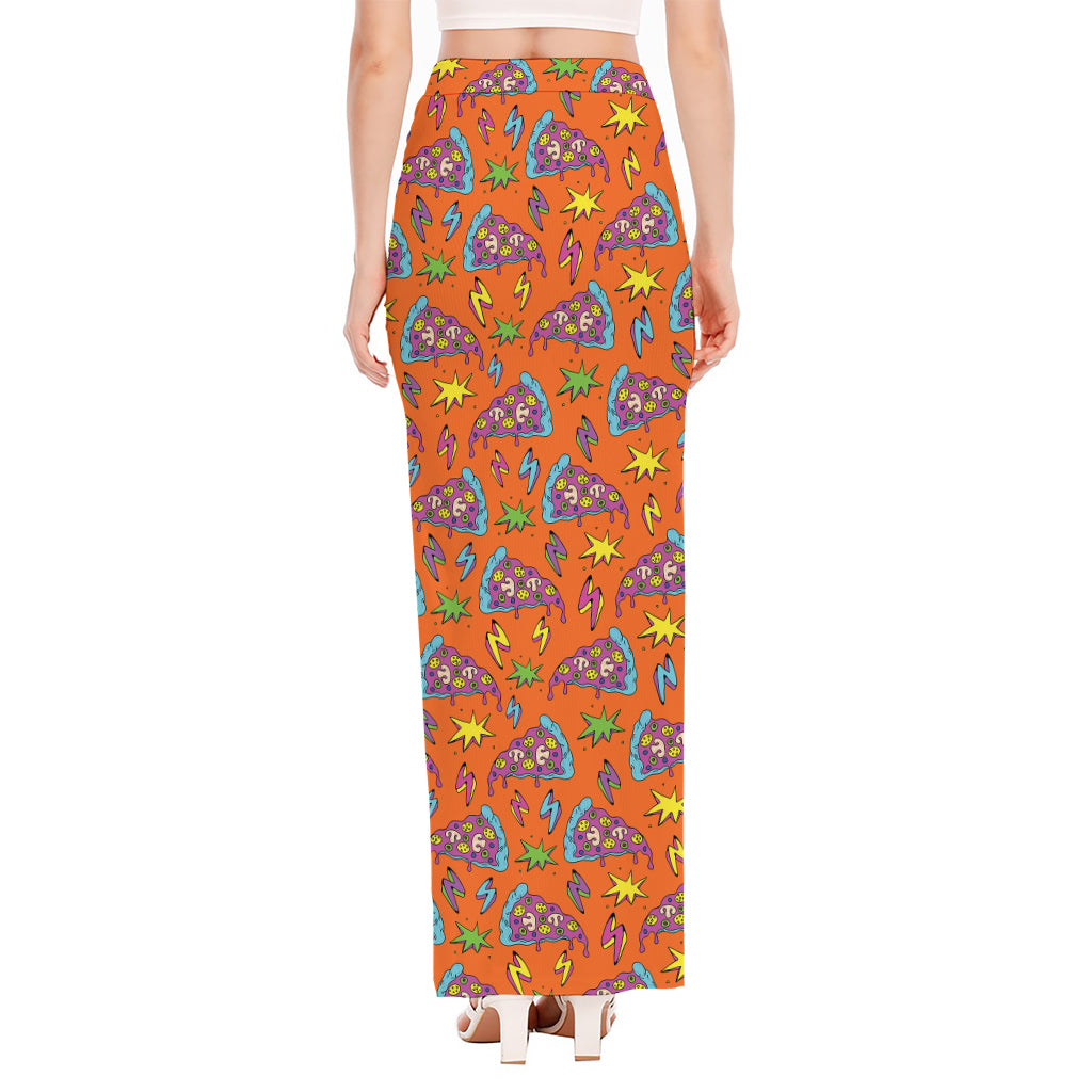 Trippy Pizza Pattern Print High Slit Maxi Skirt