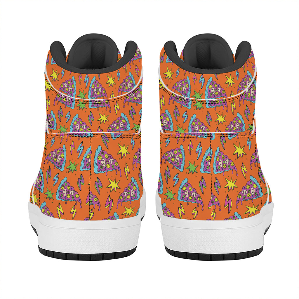 Trippy Pizza Pattern Print High Top Leather Sneakers