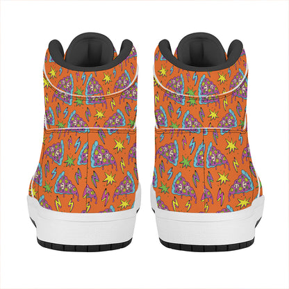 Trippy Pizza Pattern Print High Top Leather Sneakers