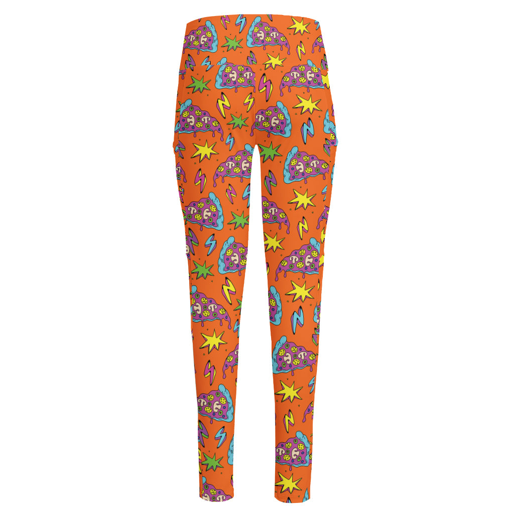 Trippy Pizza Pattern Print High-Waisted Pocket Leggings