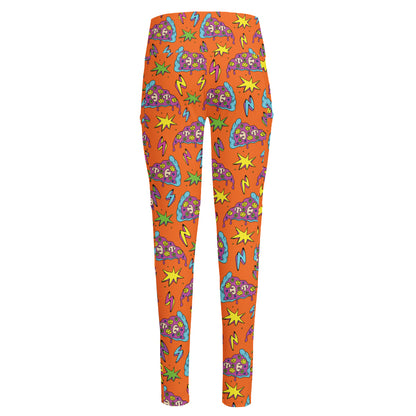 Trippy Pizza Pattern Print High-Waisted Pocket Leggings