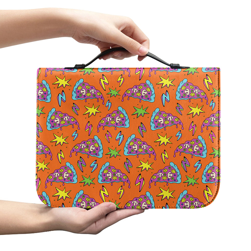 Trippy Pizza Pattern Print Leather Bible Cover