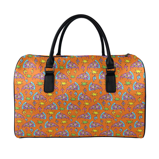 Trippy Pizza Pattern Print Leather Duffle Bag