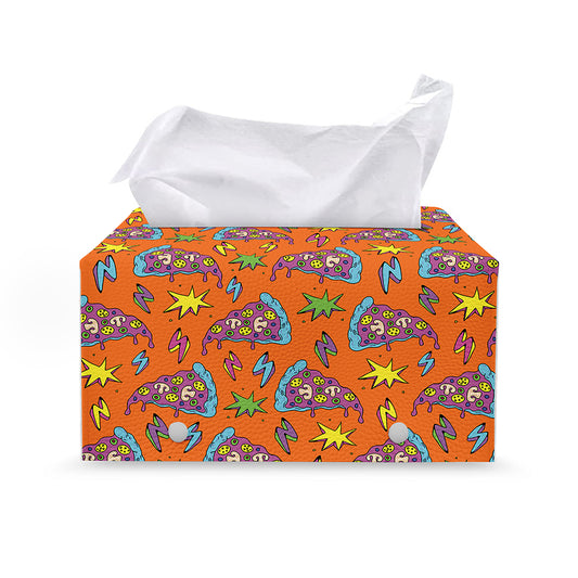 Trippy Pizza Pattern Print Leather Tissue Box Cover