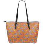 Trippy Pizza Pattern Print Leather Tote Bag
