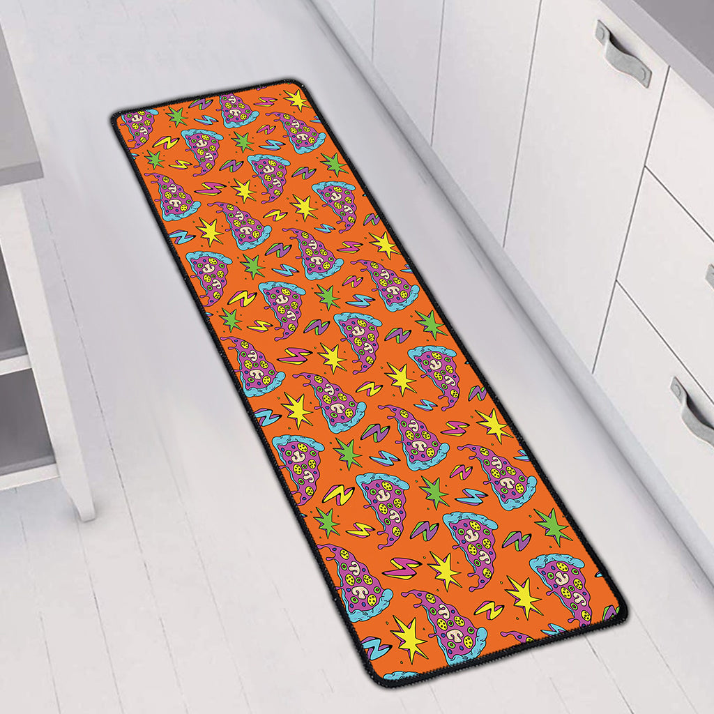 Trippy Pizza Pattern Print Long Kitchen Mat