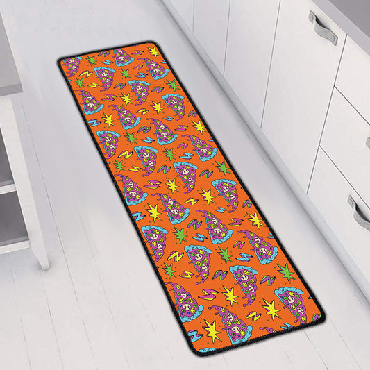 Trippy Pizza Pattern Print Long Kitchen Mat