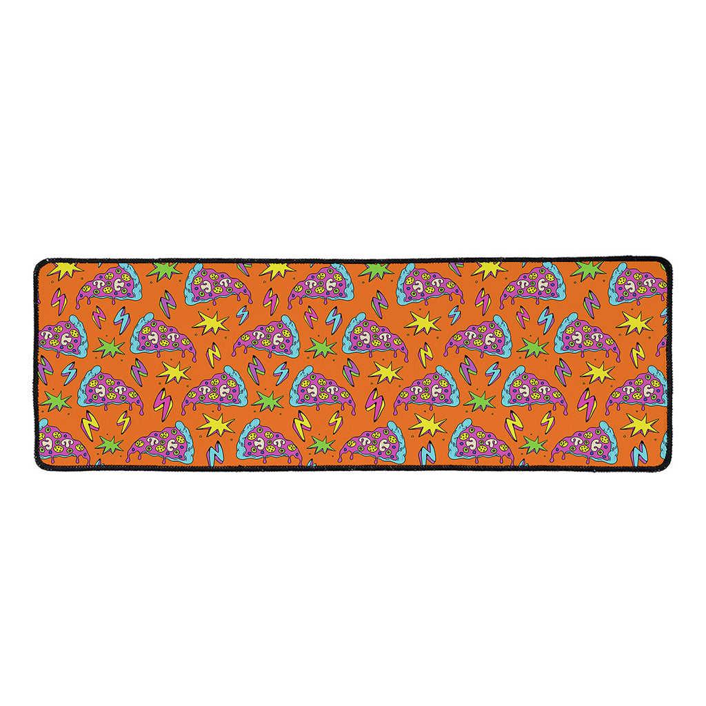 Trippy Pizza Pattern Print Long Kitchen Mat