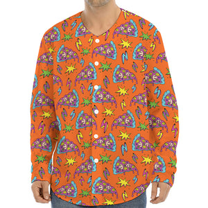 Trippy Pizza Pattern Print Long Sleeve Baseball Jersey