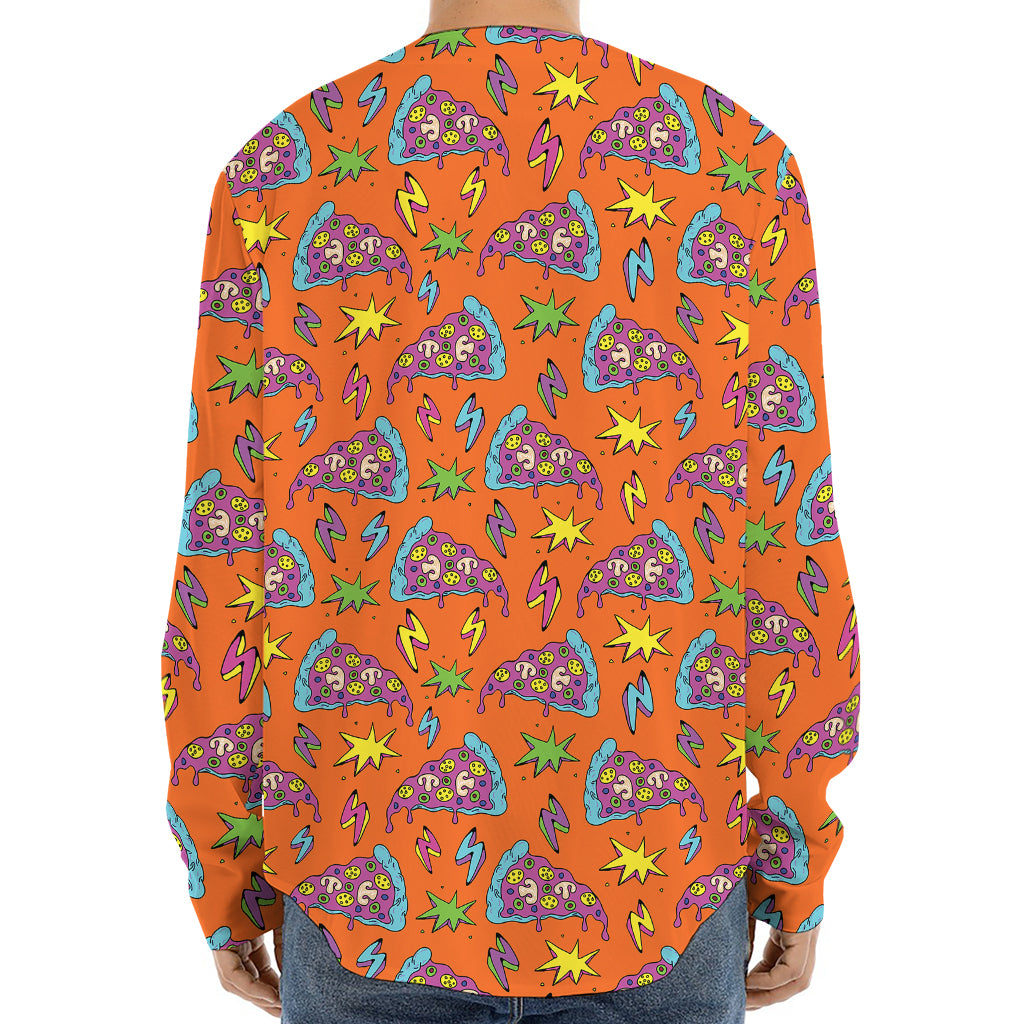 Trippy Pizza Pattern Print Long Sleeve Baseball Jersey