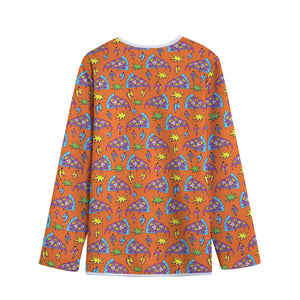 Trippy Pizza Pattern Print Long Sleeve Short Coat