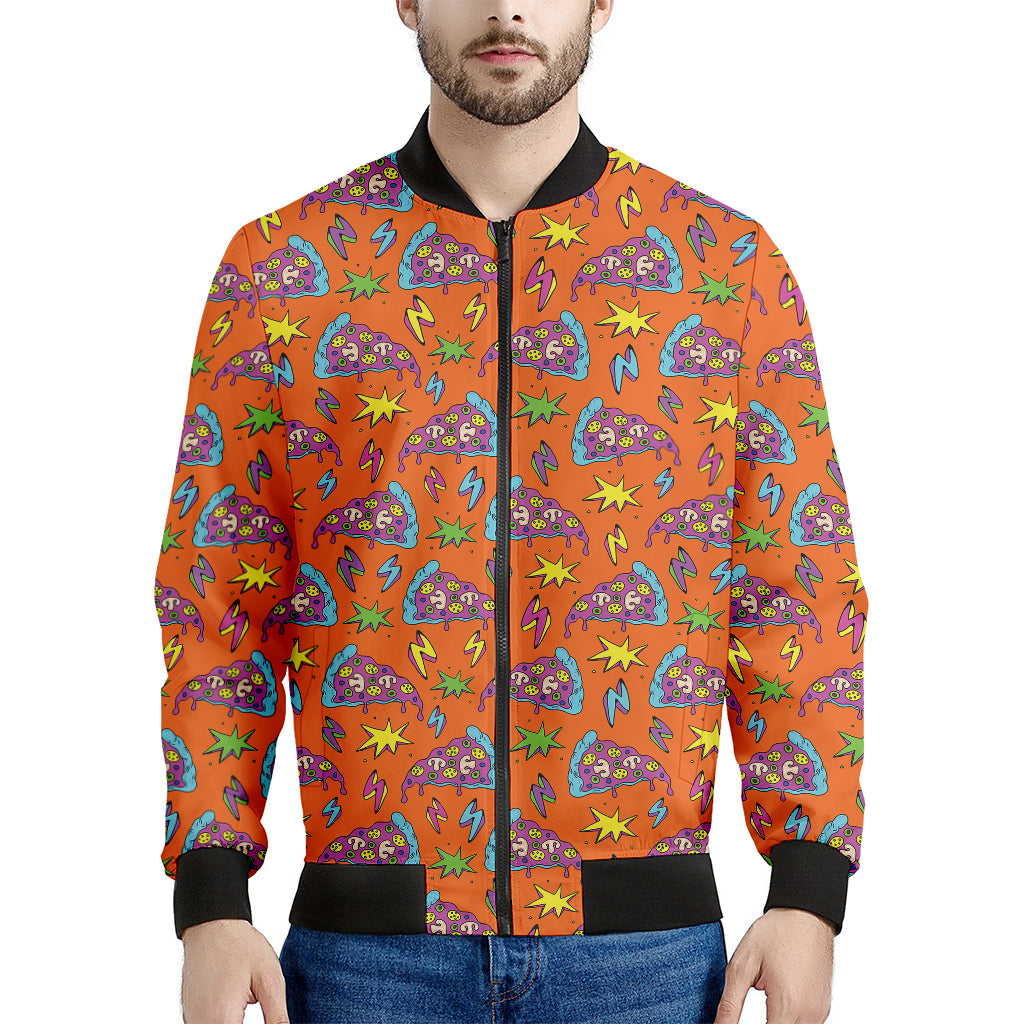 Trippy Pizza Pattern Print Men's Bomber Jacket