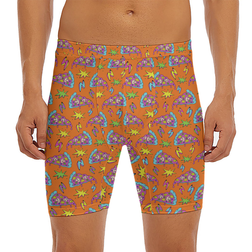 Trippy Pizza Pattern Print Men's Long Boxer Briefs