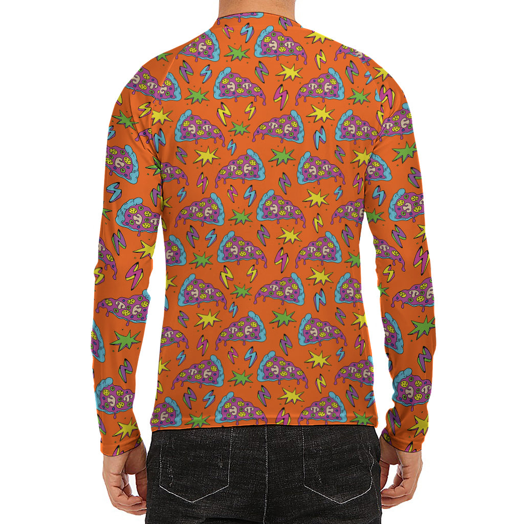 Trippy Pizza Pattern Print Men's Long Sleeve Rash Guard