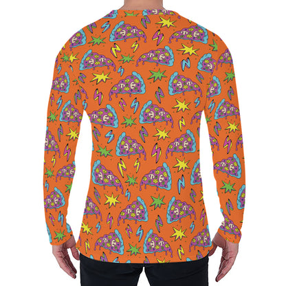 Trippy Pizza Pattern Print Men's Long Sleeve T-Shirt