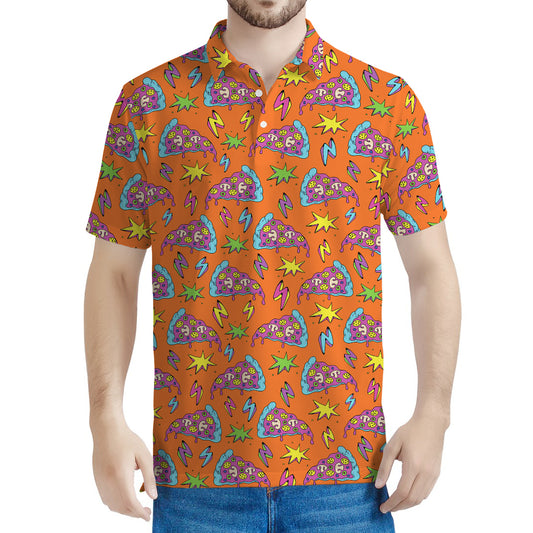 Trippy Pizza Pattern Print Men's Polo Shirt