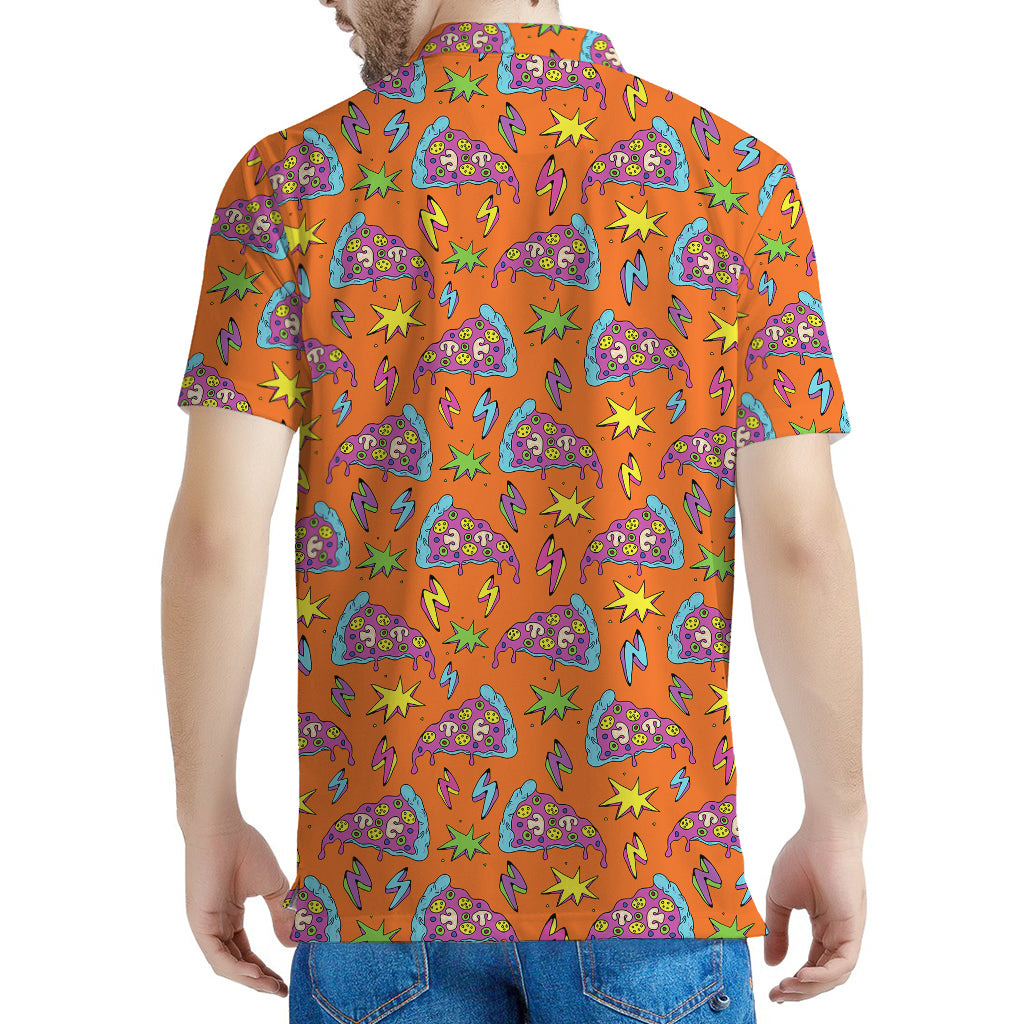 Trippy Pizza Pattern Print Men's Polo Shirt