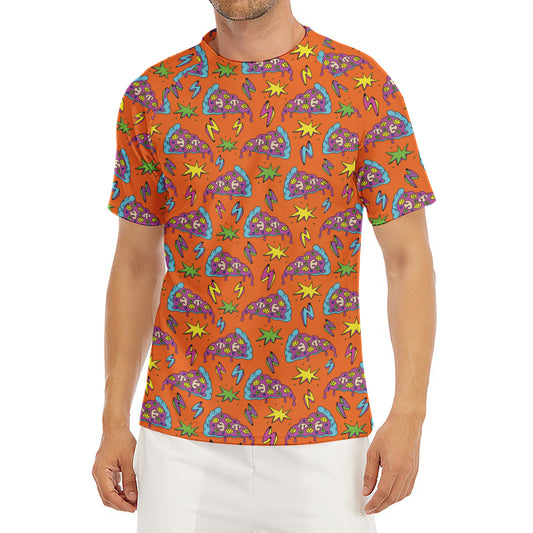 Trippy Pizza Pattern Print Men's Short Sleeve Rash Guard