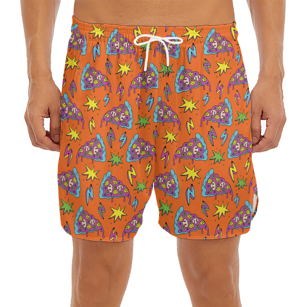 Trippy Pizza Pattern Print Men's Split Running Shorts