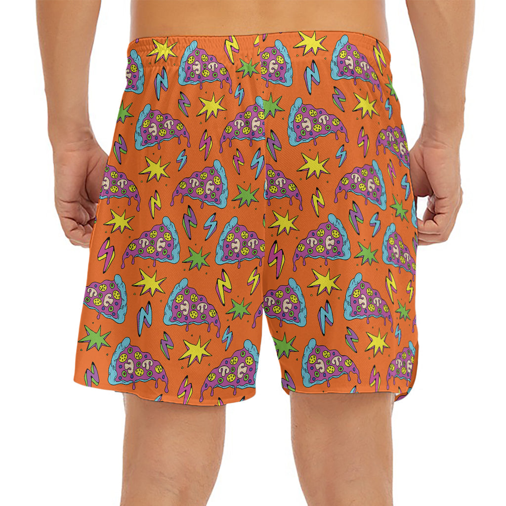 Trippy Pizza Pattern Print Men's Split Running Shorts