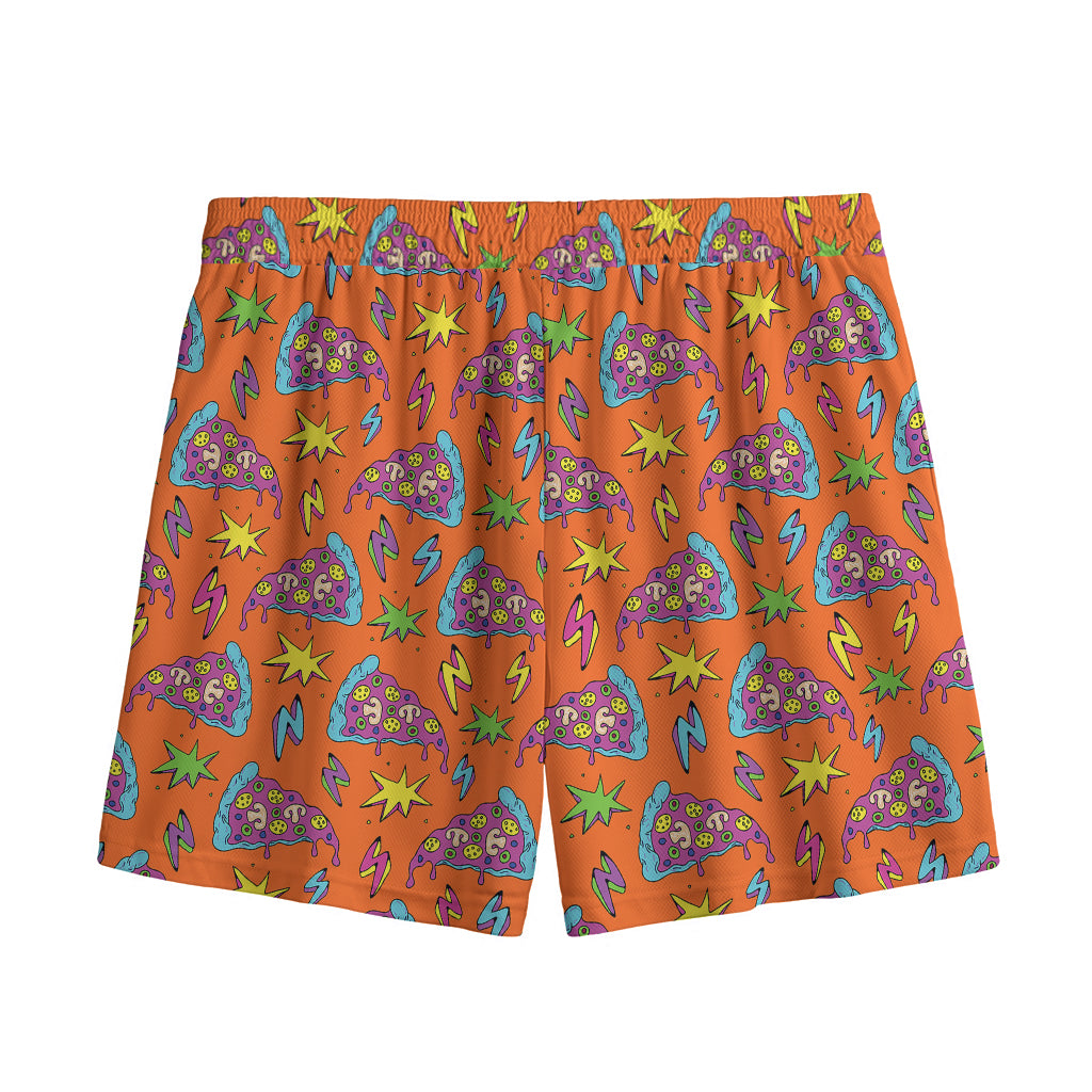 Trippy Pizza Pattern Print Mesh Shorts