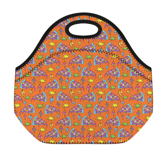 Trippy Pizza Pattern Print Neoprene Lunch Bag