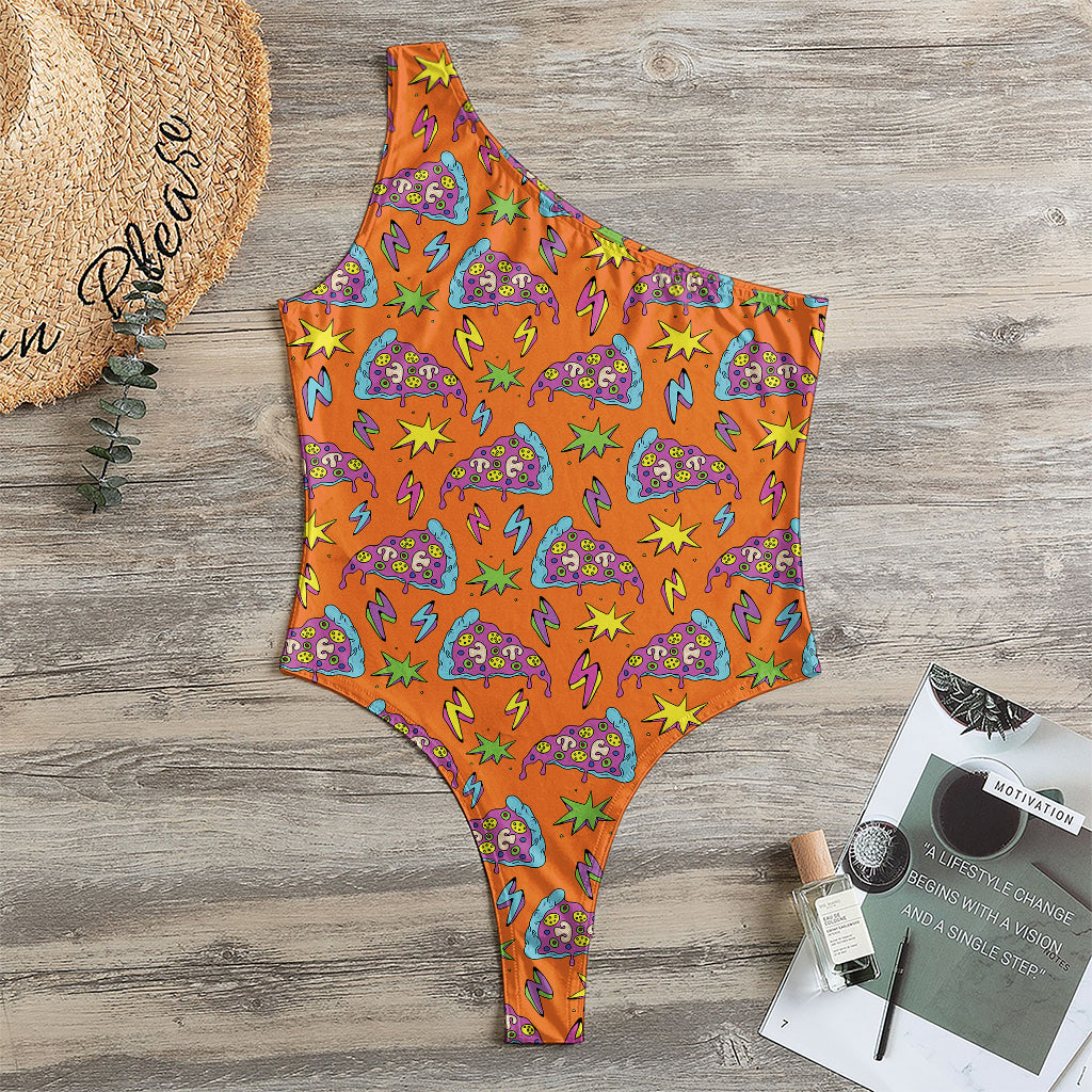 Trippy Pizza Pattern Print One Shoulder Bodysuit