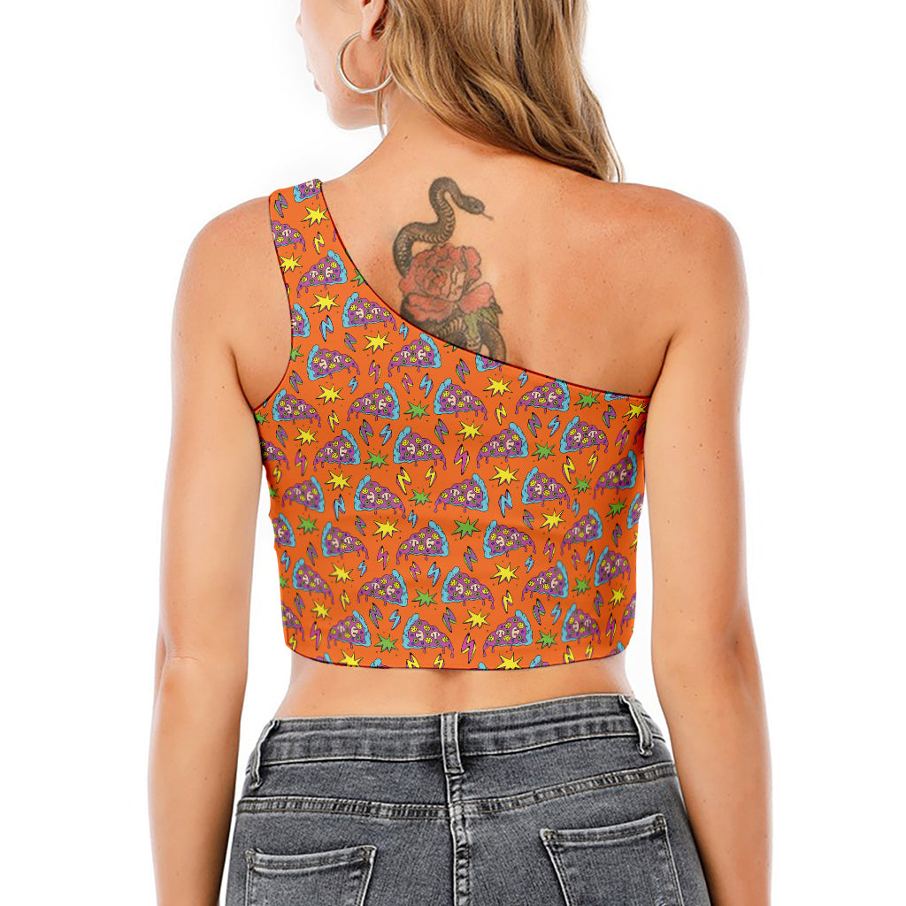 Trippy Pizza Pattern Print One Shoulder Crop Top