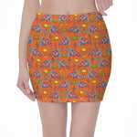Trippy Pizza Pattern Print Pencil Mini Skirt