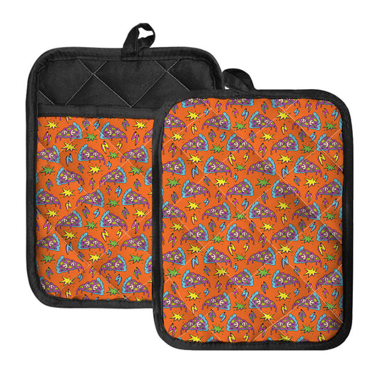Trippy Pizza Pattern Print Pot Holders With Pocket
