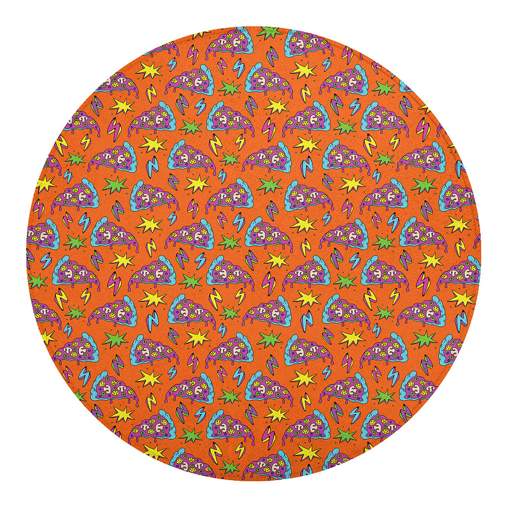 Trippy Pizza Pattern Print Round Blanket