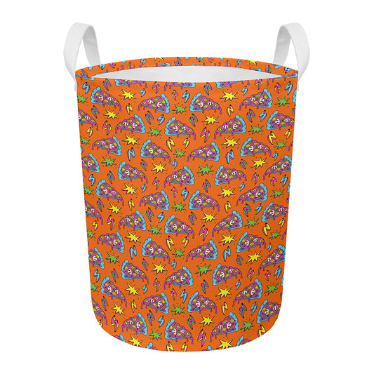 Trippy Pizza Pattern Print Round Laundry Basket