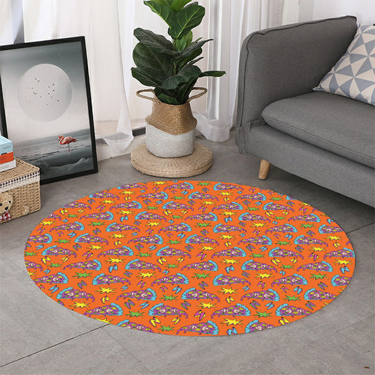 Trippy Pizza Pattern Print Round Rug