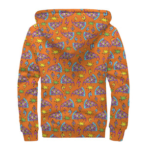 Trippy Pizza Pattern Print Sherpa Lined Zip Up Hoodie