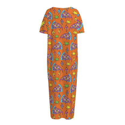 Trippy Pizza Pattern Print Short Sleeve Long Nightdress