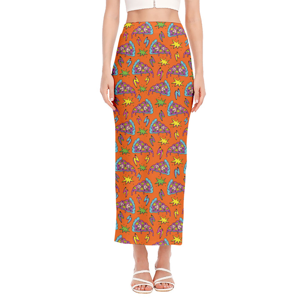 Trippy Pizza Pattern Print Side Slit Maxi Skirt