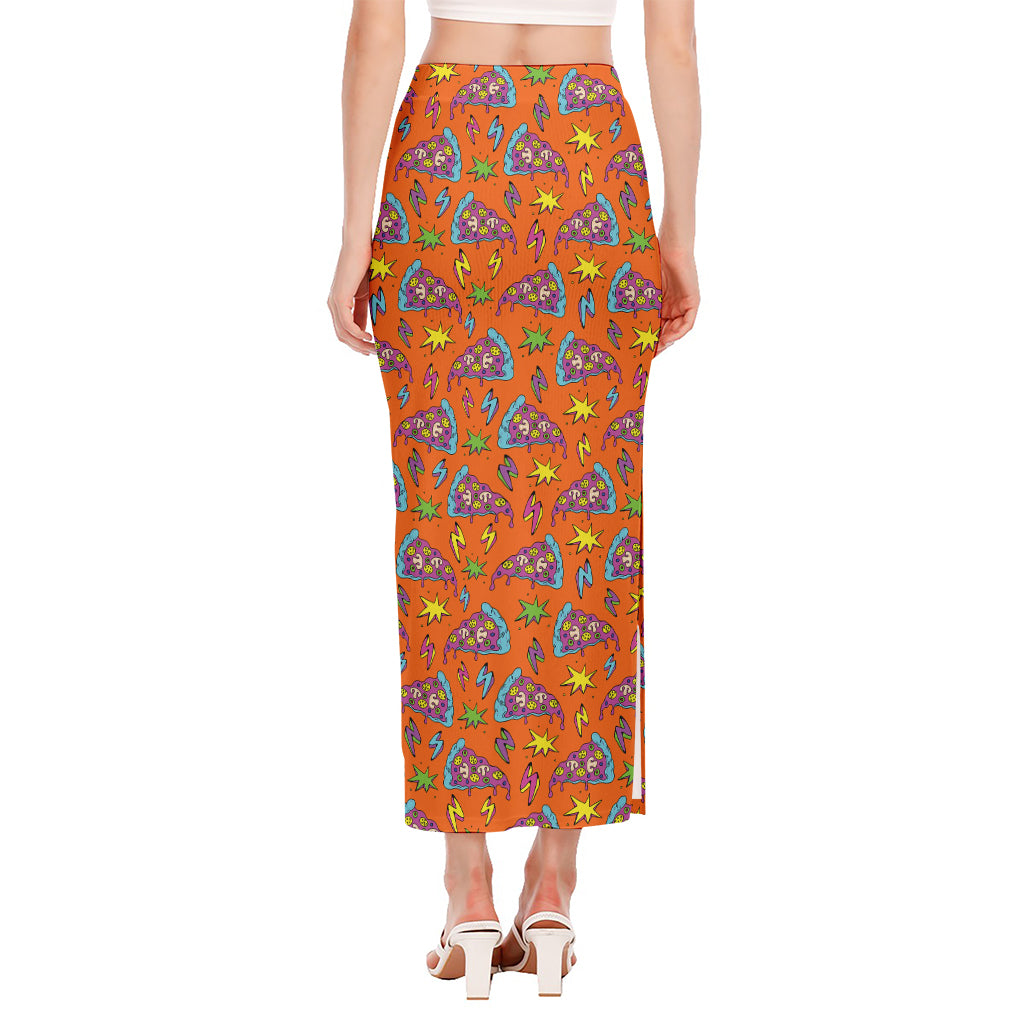 Trippy Pizza Pattern Print Side Slit Maxi Skirt