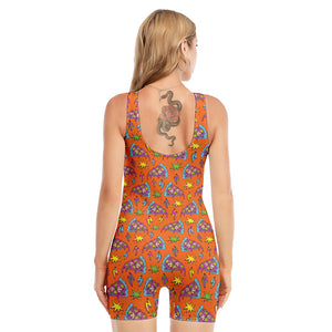 Trippy Pizza Pattern Print Sleeveless One Piece Swimsuit