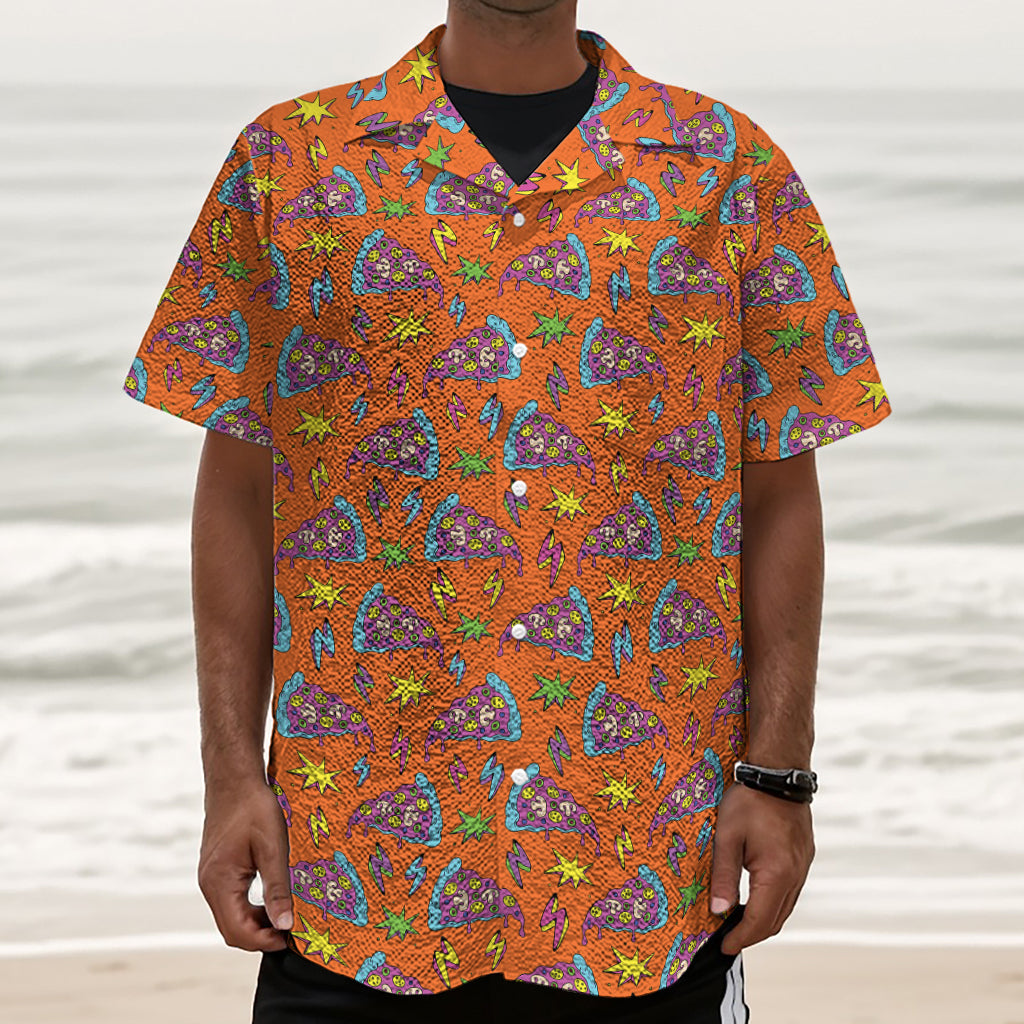 Trippy Pizza Pattern Print Textured Short Sleeve Shirt