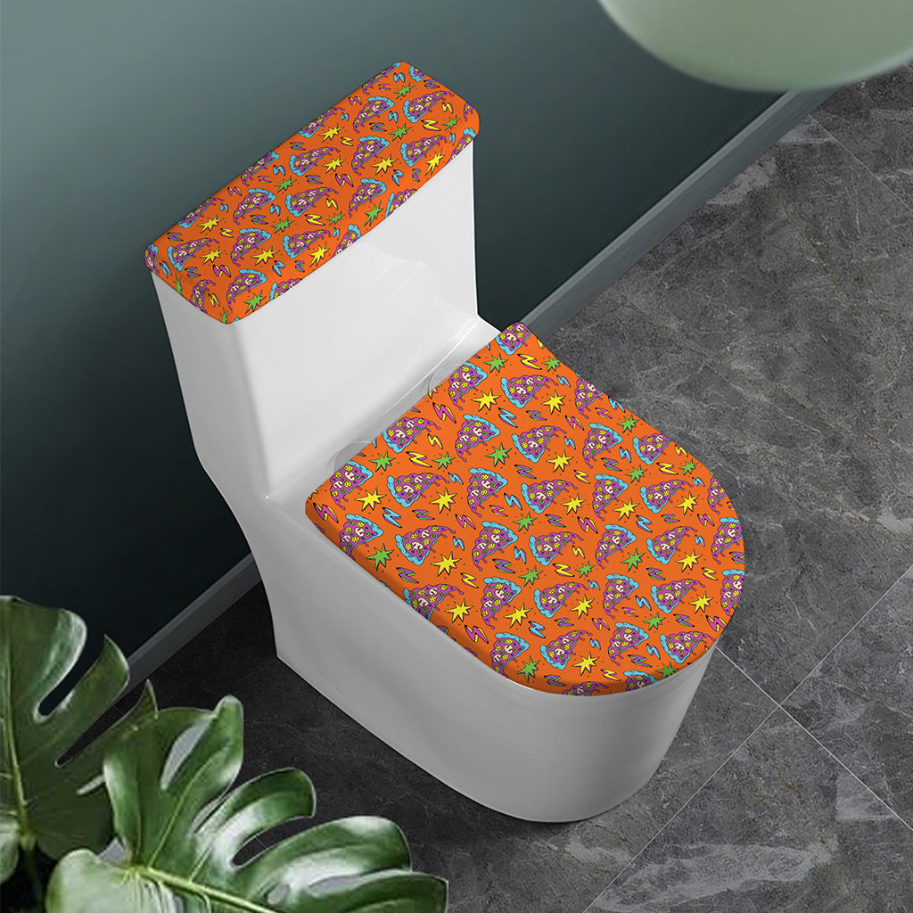 Trippy Pizza Pattern Print Toilet Lid And Tank Cover Set