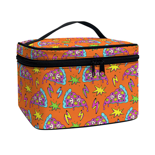 Trippy Pizza Pattern Print Travel Makeup Bag