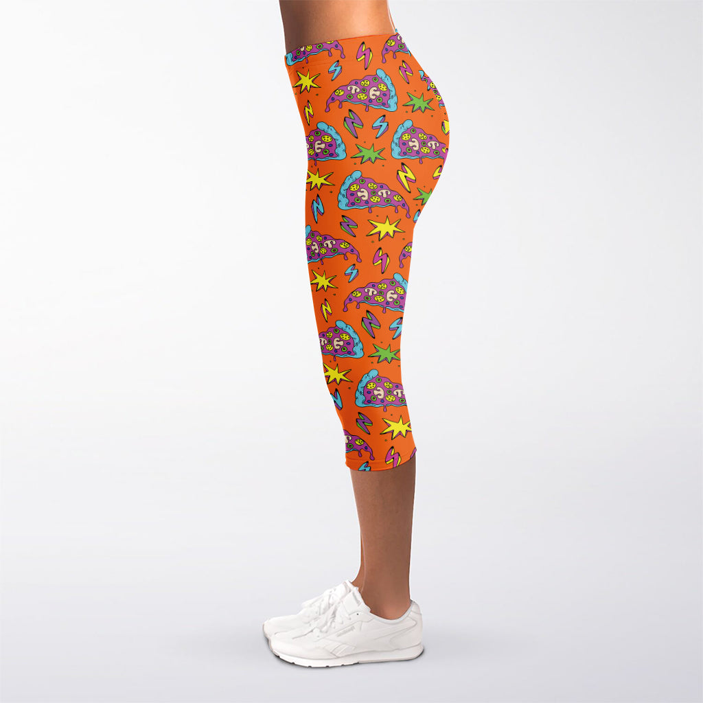 Trippy Pizza Pattern Print Women's Capri Leggings