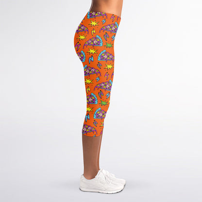 Trippy Pizza Pattern Print Women's Capri Leggings