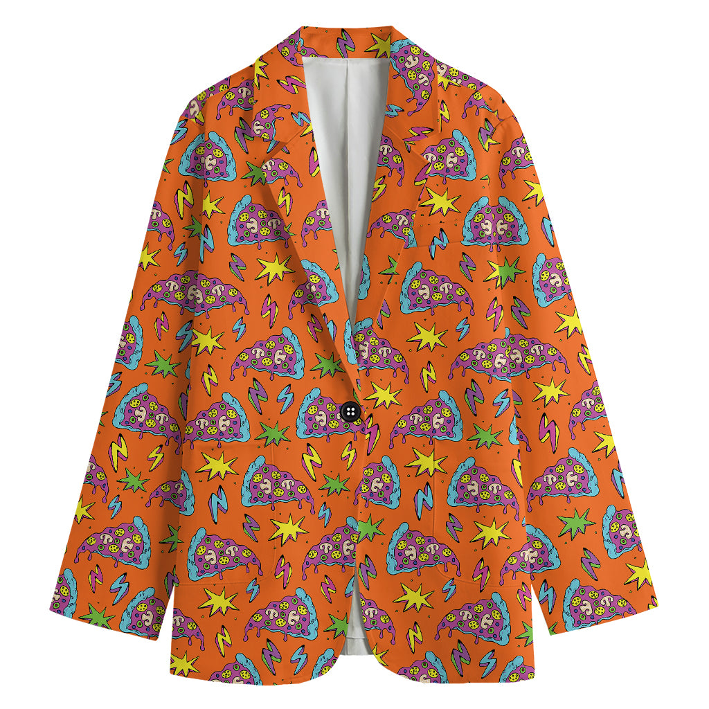 Trippy Pizza Pattern Print Women's Cotton Blazer