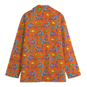 Trippy Pizza Pattern Print Women's Cotton Blazer