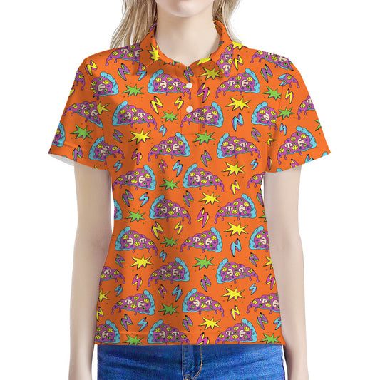 Trippy Pizza Pattern Print Women's Polo Shirt
